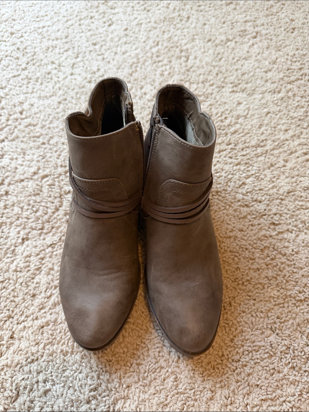 Madden Girl Taupe Faux-Suede Ankle Booties with Strap Detail